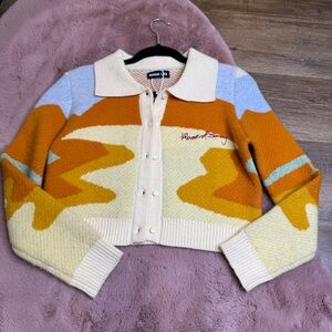 Landscape Collared Cropped Cardigan in Orange & Cream